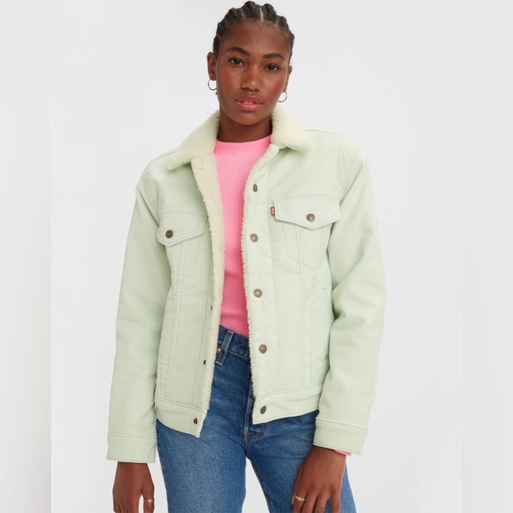 Levi's Women's Mint Green Ex Boyfriend Corduroy Sherpa Jacket Size Medium EUC